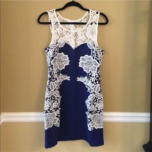 NWT, blue and white lace dress, size small